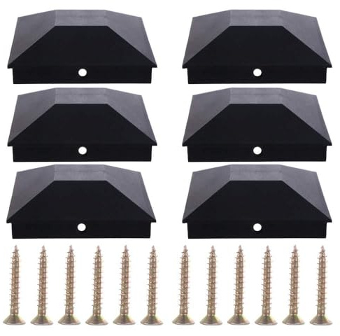Lot de 6 capuchons de poteau pyramidaux avec vis, 9 x 9 cm, noir mat, protection supérieure de poteaux d'extérieur pour clôtures en bois