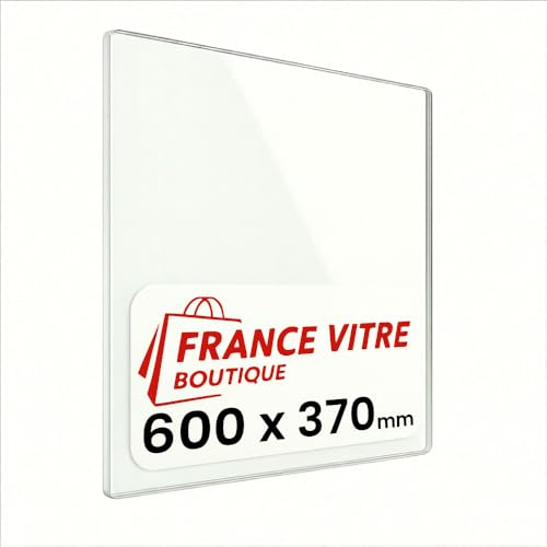 600 x 370 x 4 mm - Vitre d’Insert pour cheminée et poêle à Bois - Verre de Rechange Haute température France Vitre - jusqu'à 800°C - 370x600 mm