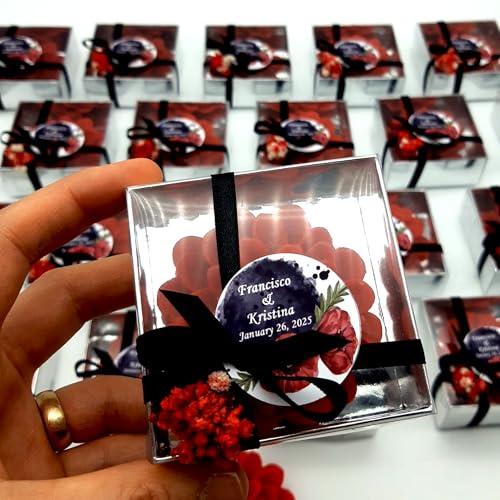 detalles boda para invitados, juego de loto velas personalizadas regalos originales para invitados de bodas, recuerdos comunion bautizo de boda (rojo, juego de 50)