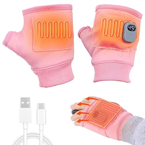 Gants chauffants sans doigts, gant demi-doigt électrique portable USB chauffant, rechargeable à 3 vitesses ajustables pour hommes et femmes, idéal pour l'équitation, le ski, le cyclisme, la randonnée