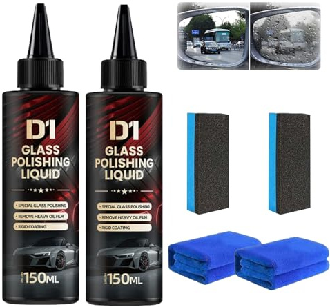 Glasautos Politur Flüssigkeit 150ml - 2er Pack: D1 Glas Politur Flüssigkeit für Kratzer, 2025 Upgraded Auto Glas, Verbessert Klarheit & Sichtbarkeit