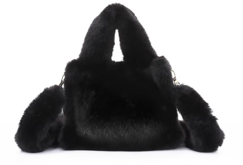 Jywmsc Pälshandväska för kvinnor mini fuskpälsväska fluffig axelväska plysch-hobo-väska med övre handtag