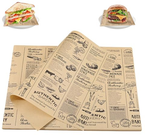 100 38×28cm Blätter Papierblätter, Backpapier Zeitungsoptik, Burger Papier, Wrap Papier, Fettdichte Papierblätter Lebensmittelkorb Liner Für Burger, Butterbrot, Käse, Pommes, Kuchen, Sandwich, Frites