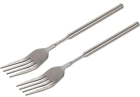 Lot de 2 fourchettes télescopiques extensibles en acier inoxydable pour barbecue, camping et repas quotidiens