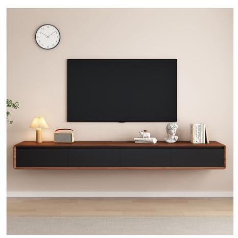 YAONJS Console TV Suspendue Moderne en Noyer – Meuble De Divertissement Mural Minimaliste avec Étagère De Rangement Dissimulée pour Le Salon(Brown+Black,160cm)