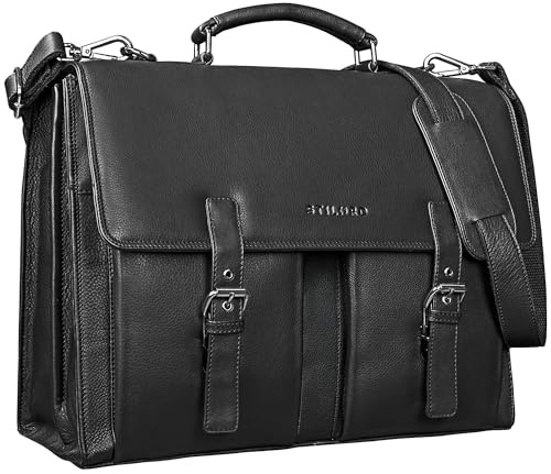STILORD Detroit Aktentasche Herren Leder Groß Vintage Männer Arbeitstasche für 15.6-16 Zoll Laptop Bürotasche Business Umhängetasche Lehrertasche Echt Leder Tasche XL Farbe:schwarz
