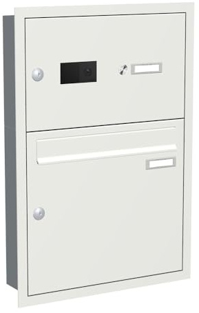 KNOBLOCH Briefkastenanlage | Unterputz | 1-Fach | mit Video-Türsprechanlage Comelit + Innenstationen | Verkehrsweiß RAL 9016 | senkrecht | optional 2. Namensschild & 3 Schlüssel