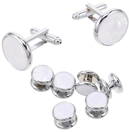 VALICLUD Herrcufflinks och Skjortknappar i Fransk Stil Runda Emalj Skal-tillbehör för Herrskjortor med Fransk Manschett Eleganta Manschettknappar och Skjortknappar för Bröllop Business och