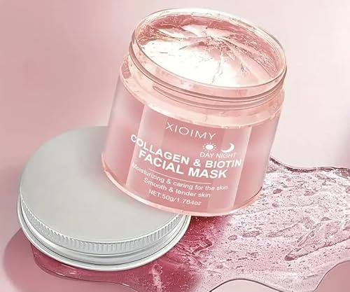 XIOIMY Collagen & biotin fuktmask, dag och natt ansiktsmask med gelétextur, C-vitamin, jojobaolja, persikoextrakt, 50 g