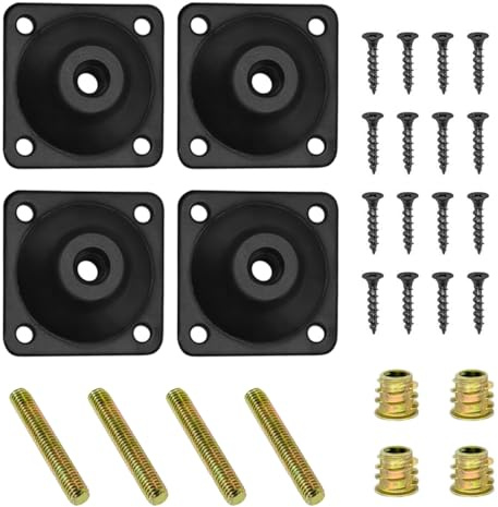 ACOLY Juego de 4 placas de montaje para patas de muebles, kit de placas metálicas para conectores de patas de sofá (negro)
