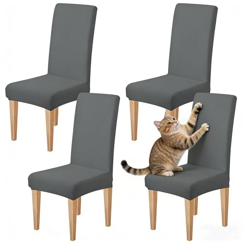 Dioxide Fundas para Sillas de Comedor Ajustables y Elásticas, Fundas Sillas Material Duradero y Fácil de Limpiar Fundas Sillas de Comedor Ideal para Hogar, Restaurante (Gris, Pack de 4)