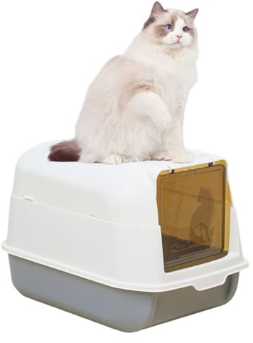 Caja de arena para gatos con tapa, caja de arena para gatos con tapa, inodoro de plástico con cubierta extraíble de 18x13x12 pulgadas, a prueba de salpicaduras y fugas para el hogar de mascotas