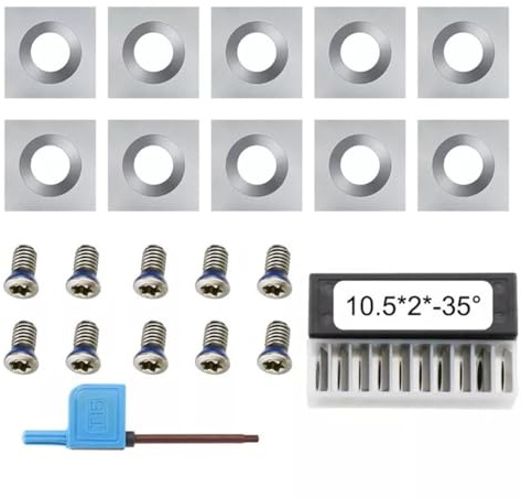 10 cortadores cuadrados rectos de carburo de 10,5 mm para torneado de torno de madera, cuchillas cepilladoras de carburo sólido de 4 bordes con bisel de 35°, compatible con sistemas de cabeza