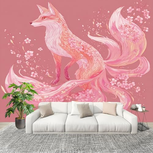 Fotomurales 200x140 cm Animales Zorro De Nueve Colas Tema Decoración Muro Murales Papel Pintado tejido no tejido Rosa Moderna Panoramico Fotográfico Adhesivos Impermeable Papel Tapiz