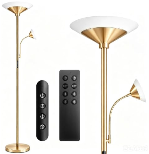 BBHome Stehlampe Wohnzimmer LED, 27W Deckenfluter LED Dimmbar mit 6W leselampe, 3000K-6500K Moderne Dimmbar Stehlampe mit Fernbedienung & Berührung für Wohnzimmer, Schlafzimmer, Büro, Gold