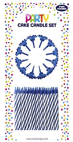 Clairefontaine 12627-BC - Set mit 36 Kerzen, ideal für Geburtstage und Feier, mit 12 Kerzenhalter für eine sichere Verwendung, Blau, 1 Set