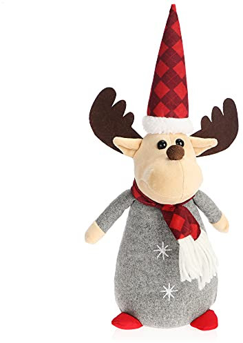 COM-FOUR® Fermaporta, supporto per porta da 1,4 kg con design di renne natalizie, reggilibri in design scandinavo - figura di renna per collezionisti (Rentier - grau dunkelrot)