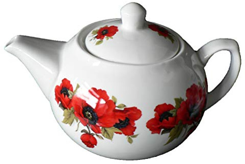 crackinchina Poppy 6 cup white porcelain teapot