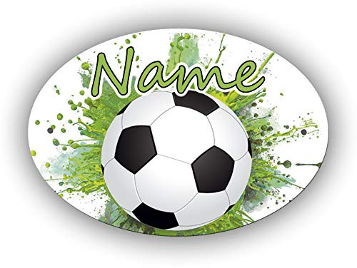 Türschild personalisiert mit Name und Schriftartwahl, Fußball | Kunststoff, Oval, 12,7 x 8,8 x 0,2 cm, 2 Bohrungen