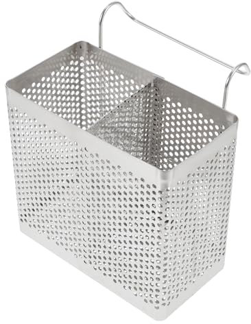 BESTONZON Soporte de secado para cubiertos con cesta colgante rectangular de acero inoxidable, escurridor de vajilla con ganchos para cocina (compartimentos dobles)