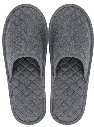 IBLUELOVER Portable Travel Foldable Slippers - Open Toe Hotel Spa Cotton Guests for Business Trip Flight With Pouch - Indoor House Shoes Anti-Skid Footwear Fits Men Women Dark Grey