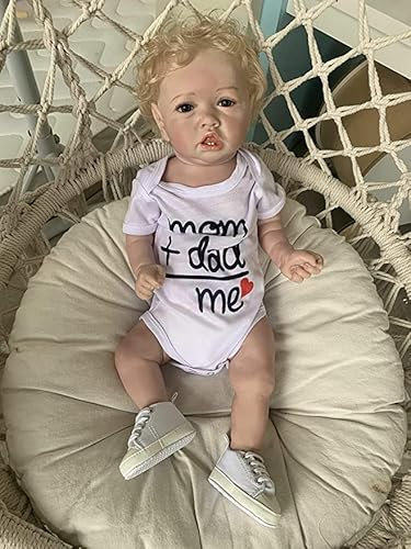 iCradle Reborn Baby Dolls 22 Zoll Zwillinge Babys Lächeln realistische wiedergeborene Babypuppen Weiches Silikon Vinyl Kleinkind Magnetischer Mund Mund öffnen (Boy)