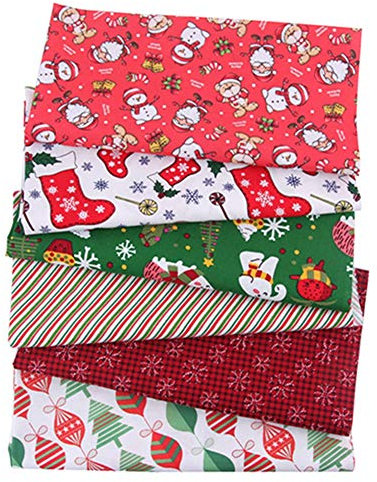 Egurs Neueste Weihnachten Baumwollstoff Meterware Stoffpaket für Patchwork DIY, 6Stück 50 x 50cm Patchwork Quilting Stoffe aus 100% Baumwolle Baumwolltuch