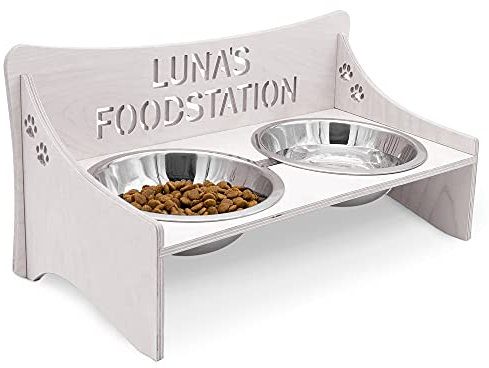 INEXTERIOR Futterstation - Futterbar für Hunde und Katzen - in Groß und Klein erhältlich - aus Birkenholz - personalisierbar - Made in Germany