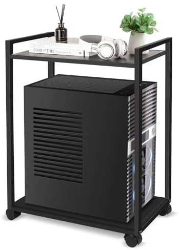 Liitrton Computer Tower Stand, 2-Tier PC Stand with Lockable Wheels CPU Holder Under Desk for Office Home (M)