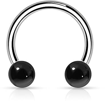 beyoutifulthings Hufeisen-Piercing Halb-Edelstein Universal-Piercing Brust Nippel Septum Ohr Daith Helix Cartilage Silber Schwarz 1,2-mm 10-mm
