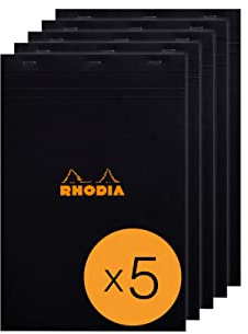 RHODIA 192009C - Bloc-Notes Agrafé N°19 Black - A4+ - Petits Carreaux - 80 Feuilles Détachables - Papier Clairefontaine 80 g/m² - Couverture en Carte Enduite - Paquet de 5 blocs