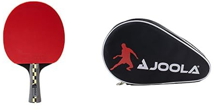 JOOLA Carbon Pro Bordtennisracket, Flerfärgad, En Storlek & JOOLA 80505 bordtennisracket fodral ficka dubbel bordtennisfodral för 2 vattenavvisande bordtennisväska, svart/röd, 28 x 17 x 4 cm