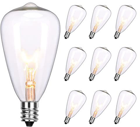 Konictom ST38 Edison Replacement Light Bulbs, 7W Clear Glass String Lights for Outdoor Patio Garden Wedding Decor, C7/E12 Screw Base, 10 Pack