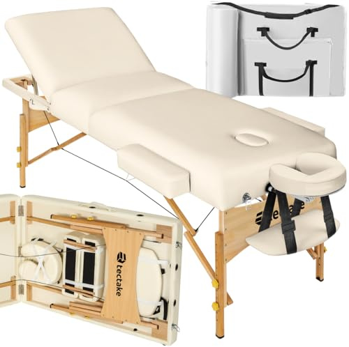 tectake Table de Massage Pliante, Rembourrage 7,5 cm, Table esthetique avec Repose Bras et Appui tête Ergonomique, Housse de Transport Incluse - Beige