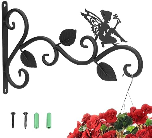 Hängende Pflanzenhalterung Outdoor, Wandhalterung Blumenampel Halterung Haken für Blumenampel Blumenampelhalter Retro Gusseisen Wandhaken Aufhänger Halterung mit Schmetterlingsdesign 19x30.5cm