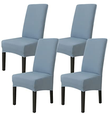 Jaotto Stuhlhussen 4er Set Stretch, XL Stuhlhussen Abwaschbar Waschbarer Elastische, Stretch Stuhlschoner Große Stuhlbezüge für Esszimmer Büro Esszimmer Hotel Bankett(Blau Grau,Set of 4)