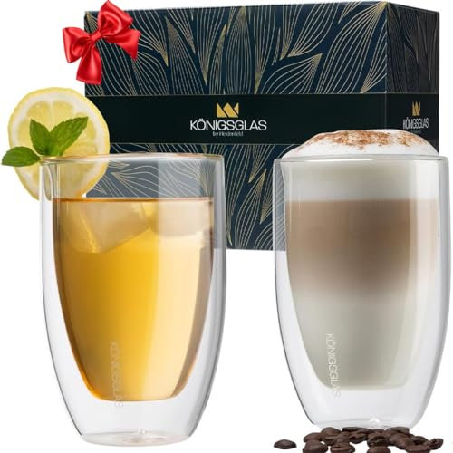 Heidenfeld Königsglas Latte Macchiato Gläser | 2x 300ml Gläser Set - Cappuccino Tassen - Kaffeetassen - Trinkgläser - Cocktailgläser - Wassergläser - Teegläser - Kaffeeglas doppelwandig - Kaffeegläser