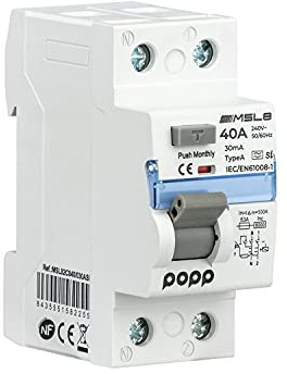 POPP® Electric Interruptor Diferencial RCCB Superinmunizado Clase A SI industrial 1P+N 40A 30mA y 300mA 6KA MSL8A (1 unidad(40A 300mA))
