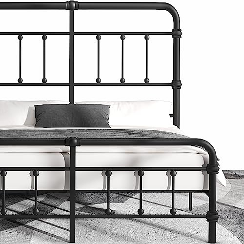 Doletaitan California-King-Bed-Frame-Metal-Platform Bed Frame with 49 High-Headboard - Solid Quite Easy Set Up Mattress Foundation No Box Spring Needed