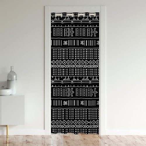 Loussiesd Boho dörröppningsgardiner, integritet, svart, bohemisk geometrisk garderob, dörrgardin för sovrum, 30 % – 50 % mörkläggning av rum, värmeisolerat draperidraperi för dörrar, fönster, 1 panel