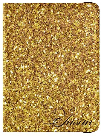 Personalisierte, glänzende Reisepasshülle, Brieftasche, Kombi, individueller Name, PU-Leder, Reisepass, Impfkarten-Schutz für Damen und Herren, Reisegeschenk, Goldfarbener Glitzer, Einheitsgröße