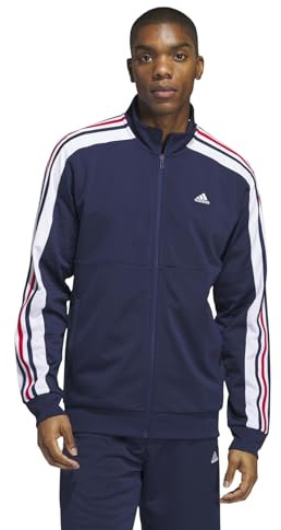 adidas Men's Warm-Up Tricot Regular Color Block Track Jacket, Team Navy Blue, Medium