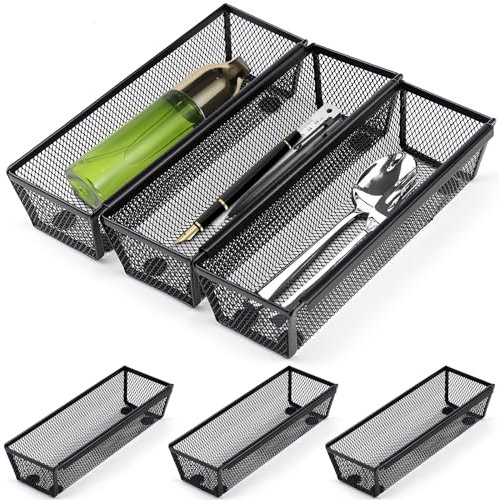 Rierousy 6 Stück Besteckkasten für Schubladen Aus Metall, Besteckeinsatz mit Ineinandergreifenden Seiten, Erweiterbare Aufbewahrungsbox für Besteck