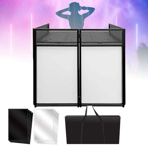 DJ-Disco-Stand-Mixer-Regal, tragbare DJ-Event-Kabine-Fassade, 40 * 40 * 20 Zoll faltbarer tragbarer Bildschirmtisch mit weißem und schwarzem Stoff, gepolsterte Tragetasche, DJ-Pult mit Metallrahmen