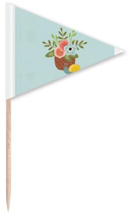 Snail Flower Pot Red Blue Toothpick Triangle Cupcake Toppers Flag