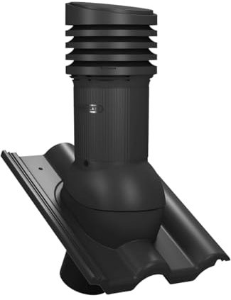 Entlüfterkamin Tile EVO DN125 für Braas - Frankfurter, Benders - Mecklenburger, ProDach - Doppelrömer Dachziegel Dachlüfter Lüfter (RAL9005 - Schwarz)