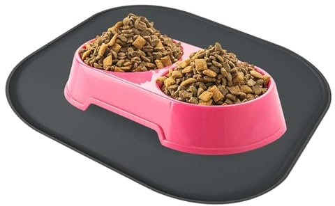 Hundenapf rutschfeste Napfunterlage für Hund Katzen - Silikonmatte mit Mit erhöhten Rändern, 26CM Fressnapf-Unterlage, Wasserdicht Pet Dogs Placemat Unterlage (26CM,Quadrat 1 Grau)