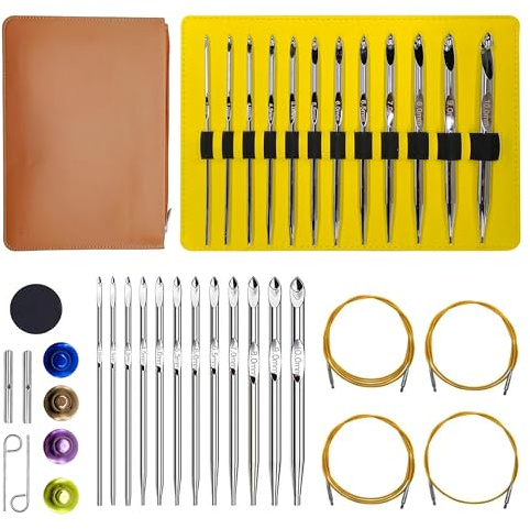 Mbeliever 4XL Tunesisches Häkelnadel-Set mit Kabel, 15,2 cm, Aluminium, austauschbare Häkelnadel, lange Häkelnadel, 26-teiliges Häkelnadel-Set, 3 mm - 10 mm