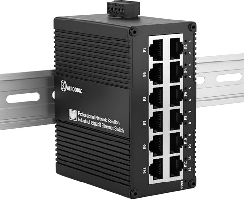 Atroodac Commutateur réseau 12 ports Gigabit Mini Ethernet non géré écoénergétique Optimisation du trafic Répartiteur Ethernet IP40 Métal robuste Montage mural 20 Gbit/s Fond de panier Bande passante