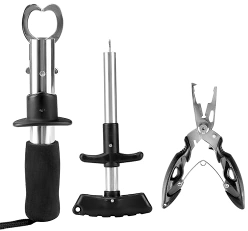QWORK® 3 Stück Angelwerkzeug Set, Edelstahl Angelzange Fischgreifer, Hakenlöser with Eva-Griff, für Süßwasser Salzwasserfischen